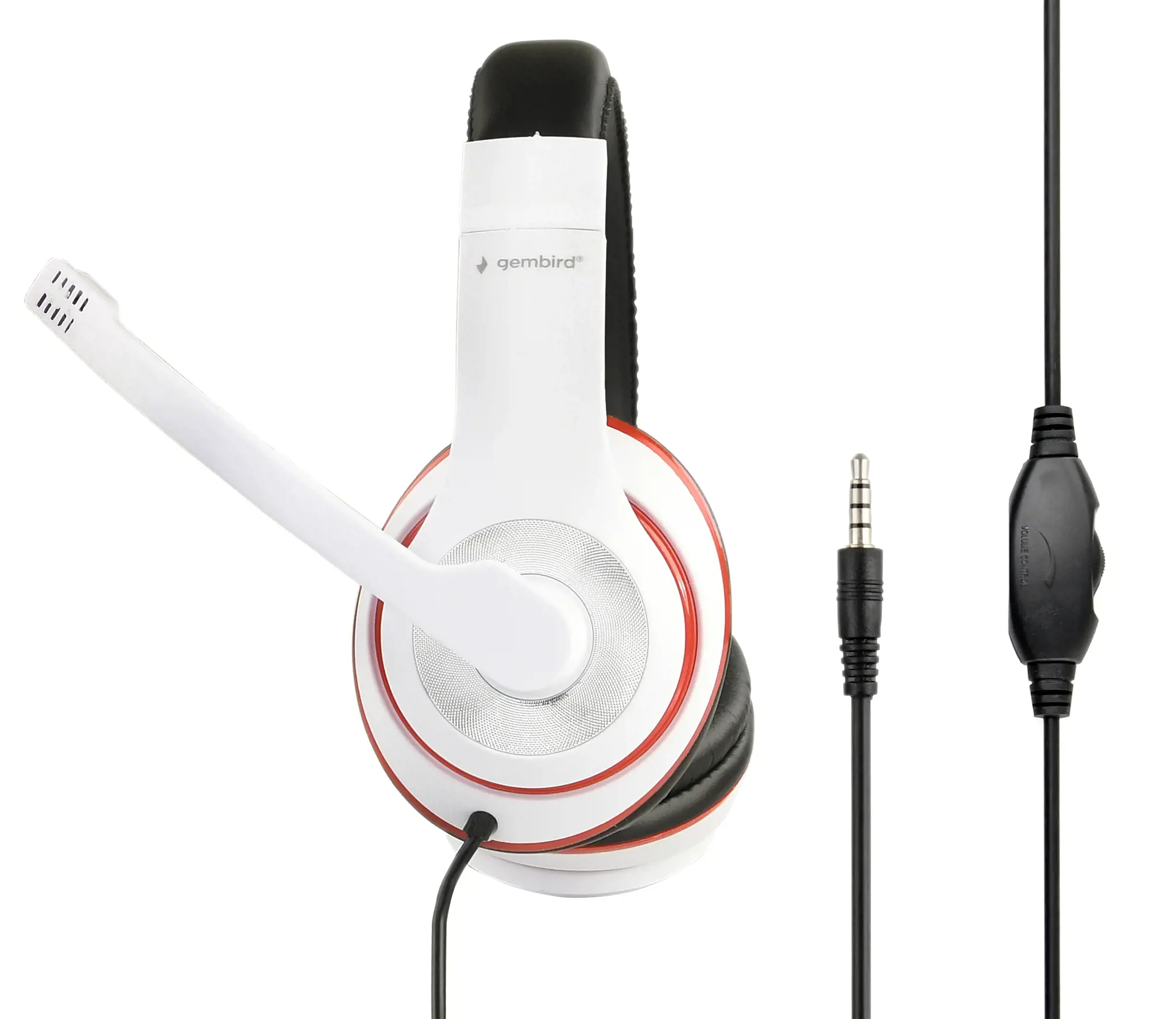 GEMBIRD MHS-03-WTRDBK Stereo ausinės su mikrofonu juodos ir baltos spalvos su raudonu žiedu
