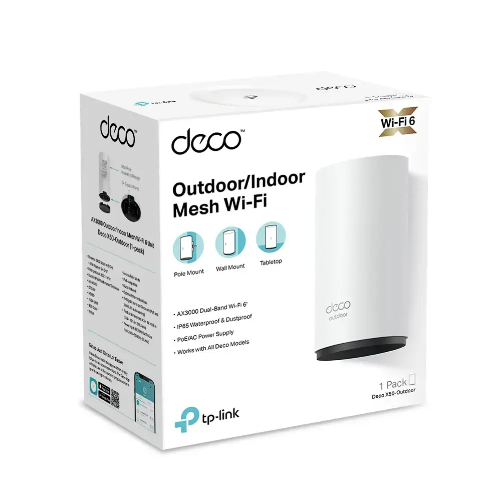 TP-Link AX3000 Outdoor / Indoor Whole Home Mesh WiFi 6 Unit, White, Internal, Mesh system, 230 m², -30 - 60 °C, -40 - 70 °C