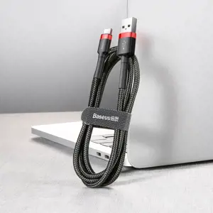 "Baseus Cafule Cable" tvirtas nailono kabelis USB / USB-C QC3.0 3A 1 m juodas+raudonas (juodas + raudonas)