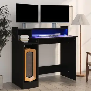 Rašomasis stalas su LED apšvietimu, juodas, 97x45x90cm, mediena