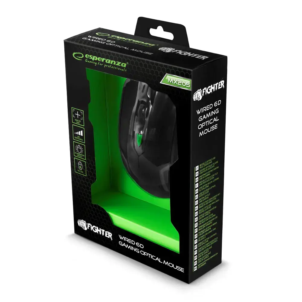 "Esperanza MX205 Fighter mouse" USB Type-A optinė 2400 DPI dešinioji ranka