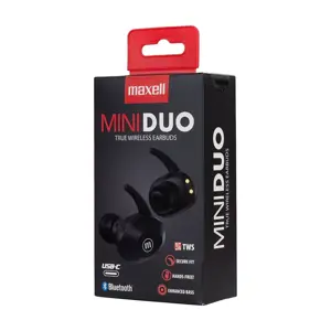 MAXELL MINI DUO Belaidės ausinės su įkrovimo dėklu Juodos spalvos