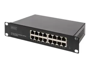 Digitus 16 prievadų Gigabit Ethernet komutatorius DN-80115 10/100/1000 Mbps (RJ-45), nevaldomas, montuojamas į stovą, maitinimo šaltinio tipas Vidinis, Ethernet LAN (RJ-45) prievadai 16