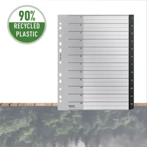 Skiriamieji lapai Leitz Recycle, 1-12, A4 MAXI, PP, juodos salvos