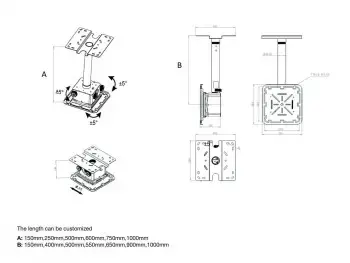 Multibrackets M Projector Mount Pro HD 40kg White, Ceiling, 40 kg, White, 150 - 1000 mm, 360°, -5 - 5°