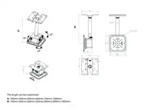 Multibrackets M Projector Mount Pro HD 40kg White, Ceiling, 40 kg, White, 150 - 1000 mm, 360°, -5 - 5°