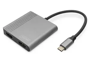 DIGITUS USB-C - 2x HDMI adapteris 18cm 4K/30Hz Sidabrinis aliuminio korpusas