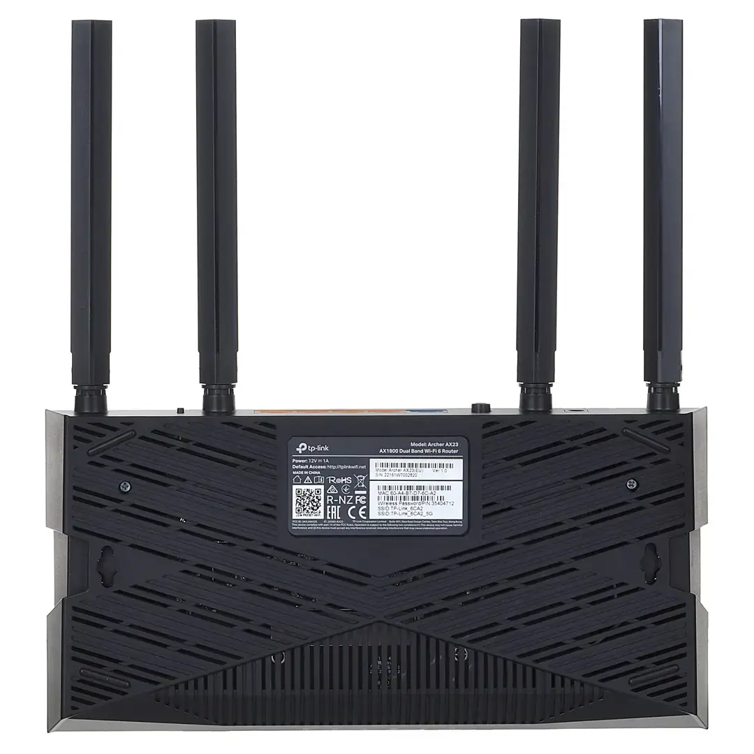 TP-Link ARCHER AX23, "Wi-Fi 6" (802.11ax), dviejų dažnių (2,4 GHz / 5 GHz), Ethernet LAN, 5G, juodas, stalinis maršrutizatorius