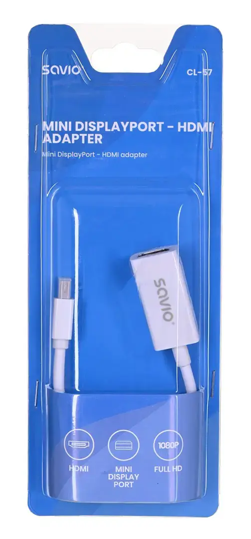 SAVIO cl-57 adapteris (Mini DisplayPort M - HDMI F; 0,10 m; balta spalva)