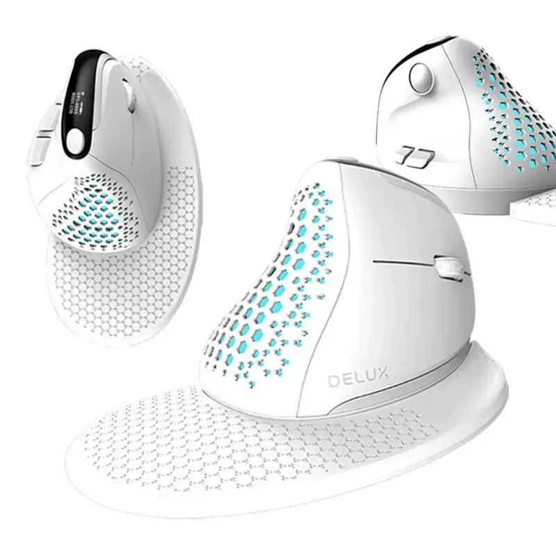 Belaidė vertikali pelė "Delux M618XSD BT+2.4G RGB" (balta)