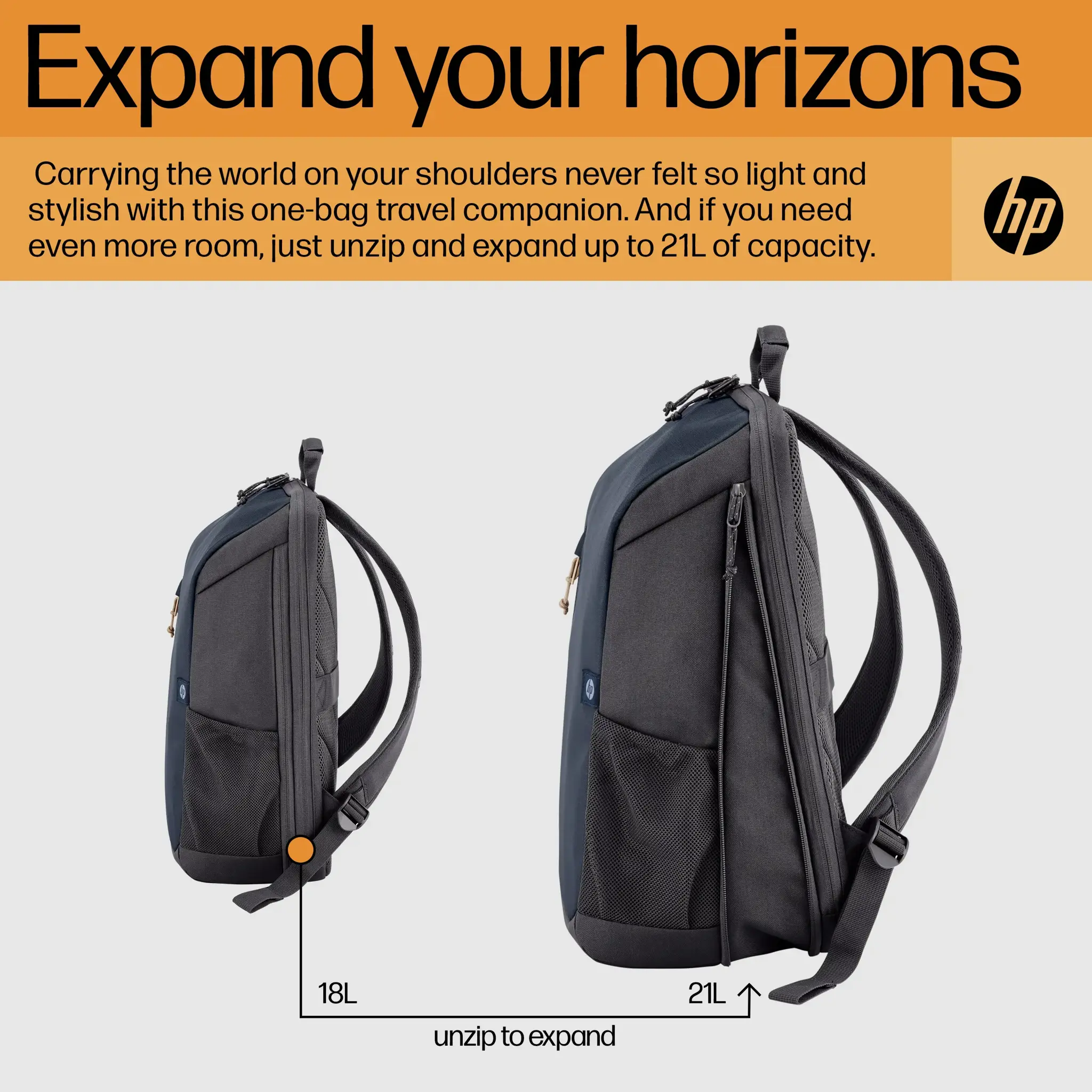 HP Travel 18 litrų 15,6 Iron Grey nešiojamojo kompiuterio kuprinė, 39,6 cm (15,6"), nešiojamojo kompiuterio skyrius, poliesteris