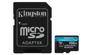 KINGSTON 256 GB MICROSDXC CANVAS GO! PLUS GEN4 200 MT/S A2 U3 V30 CARD + ADAPTER