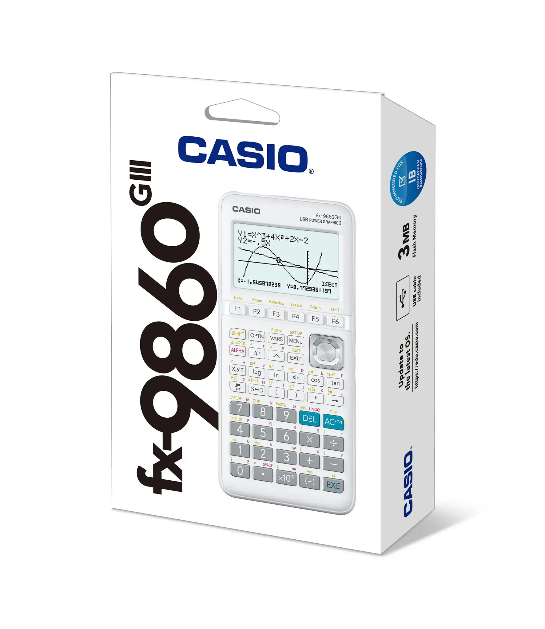 Mokslinis skaičiuotuvas CASIO FX-9860GIII-W-ET, 89x178x23 mm