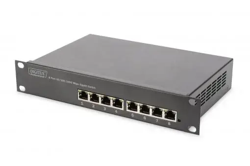 "Digitus" 10" tinklo komplektas, 6U spintelė, lentyna, PDU, 8 prievadų komutatorius, CAT 6 komutacinis skydelis, pilkas Digitus .DN-10-SET-1