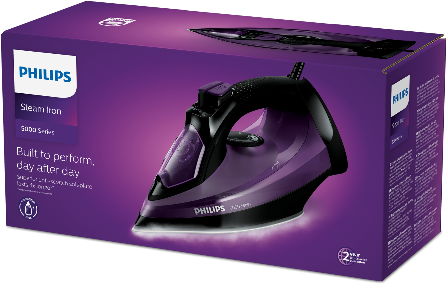 "Philips" 5000 serijos DST5030/80, garų lygintuvas, "SteamGlide Plus" padas, 2 m, 180 g/min, violetinis, 45 g/min