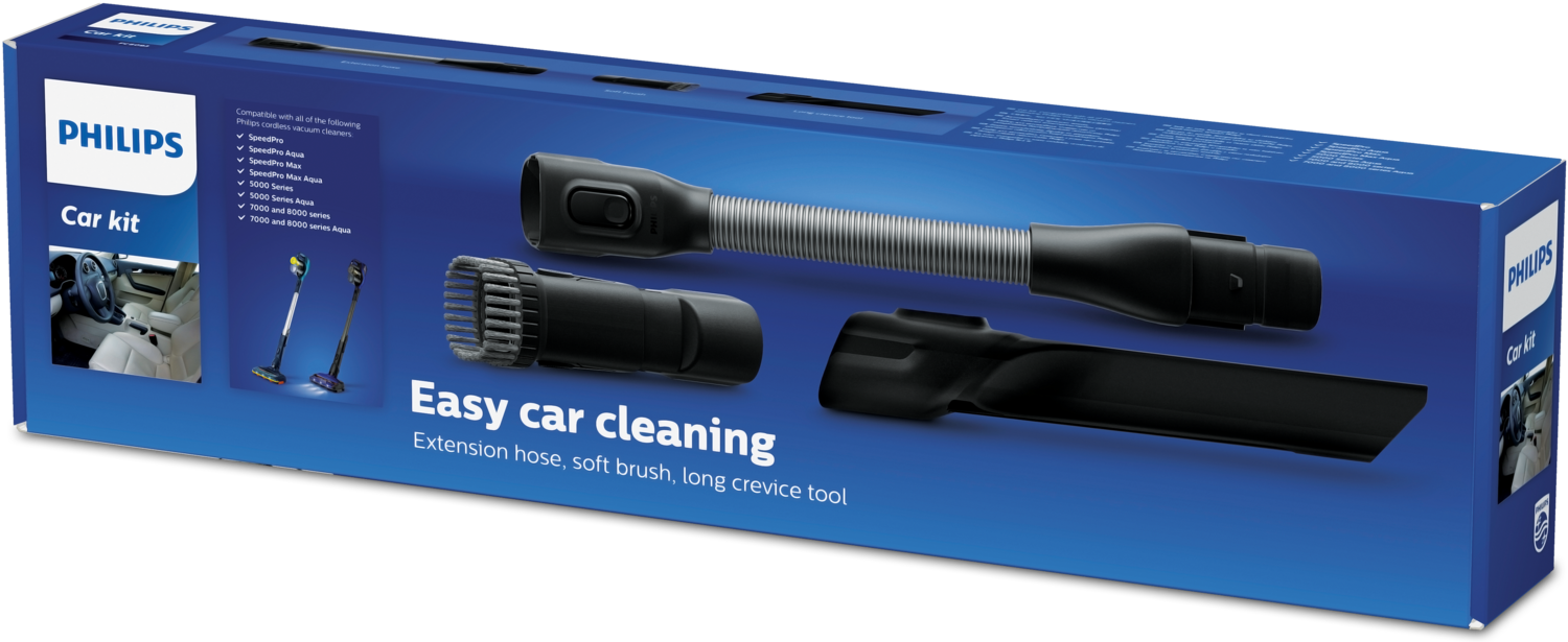 "Philips Car Kit" įkraunamas lazdos priedas, rankinis dulkių siurblys, automobilio valymo rinkinys, juodas, "Philips", FC6721 - FC6729; FC6802; FC6812 - FC6814; FC6822 - FC6823; FC6826; FC6827; XC7041 - XC7043; FC6901..., dėžutė
