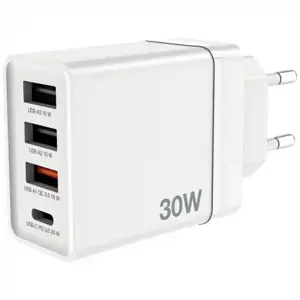 Verbatim 49701 USB Įkroviklis 30W 4-Port USB-A, USB-C, EU Plug, Balta