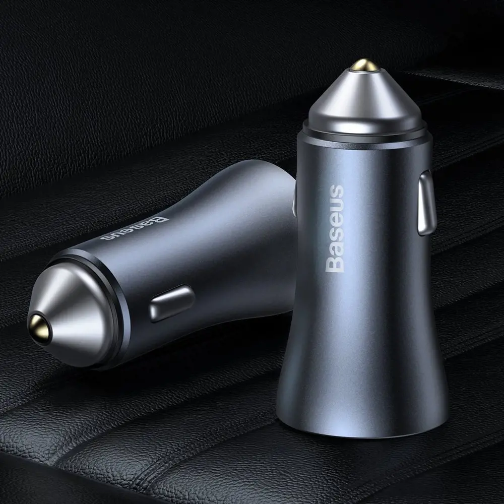 Baseus TZCCJD-0G Golden Contactor Car Charger Dual Quick Charger USB 40W Dark Grey