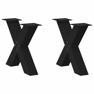 Kavos staliuko kojelės, X formos, 2 vnt., juodos, 50x(42-43) cm, plienas