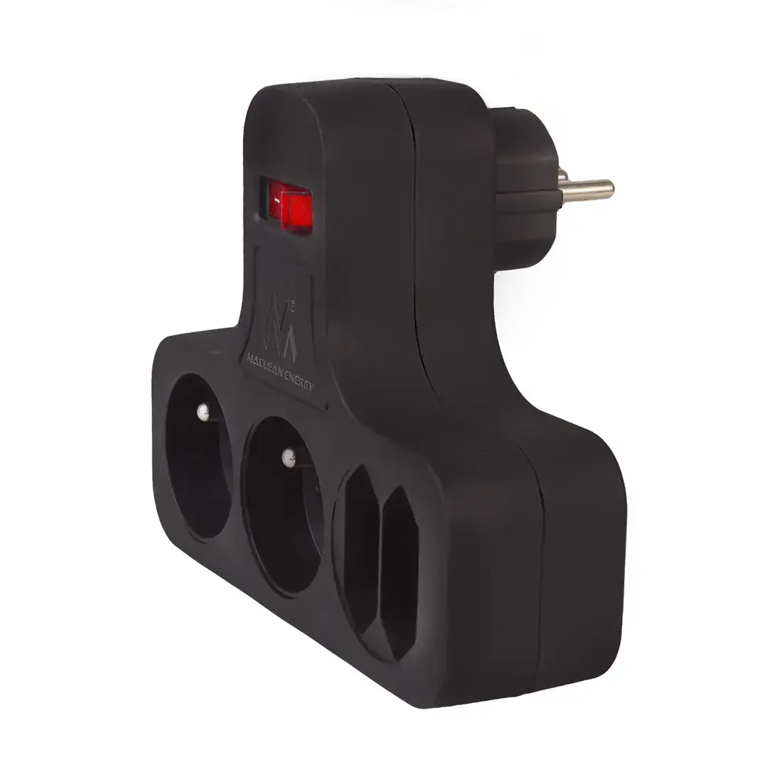 Maclean Current Socket, Quadruple with Switch, Stabilizing Foot, Type E, 2x2.5A, 2x16A, MCE224 E/B