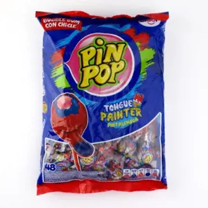 Ledinukai Pin Pon Strawberry, su kramtoma guma, 48 vnt