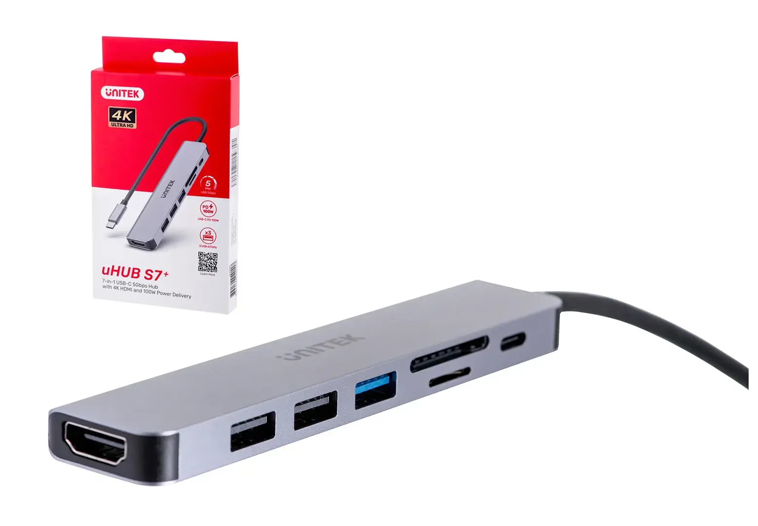 UNITEK H1118A HUB USB-C 7in1 PD 100W HDMI 4K ALU