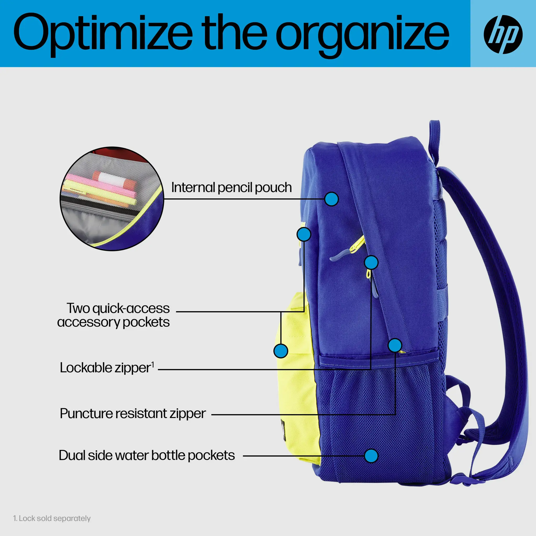 HP Campus Blue kuprinė, 39,6 cm (15,6"), nešiojamojo kompiuterio skyrius, poliesteris, putų poliuretanas