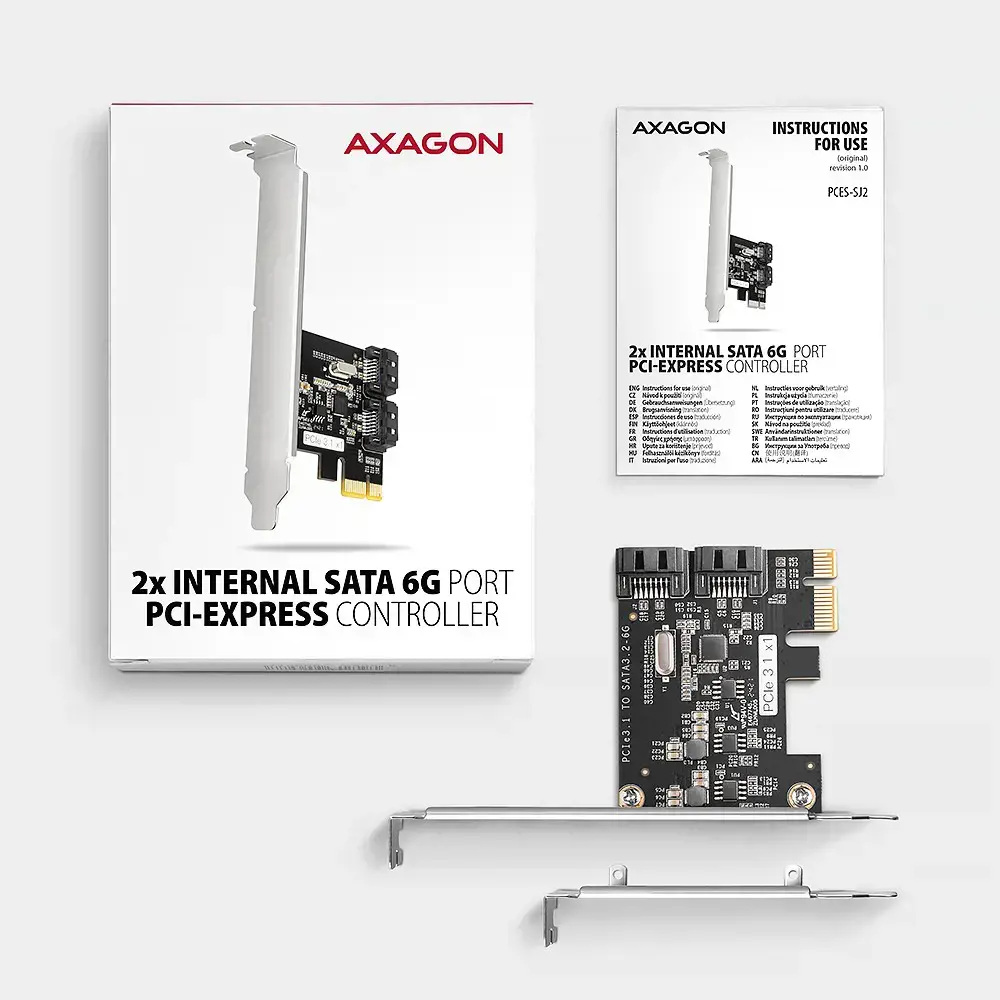 Axagon Two-channel SATA III PCI-Express controller with two internal SATA port outputs. Standard & Low profile.