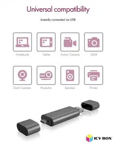 ICY BOX IB-CR200-C, MicroSD (TransFlash), SD, juoda, 480 Mbps, aliuminis, plastikas, 128 GB, USB 2.0