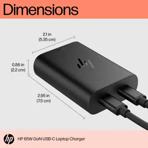 HP 65W GaN USB-C nešiojamojo kompiuterio įkroviklis, vidinis, USB, 1 m, juodas