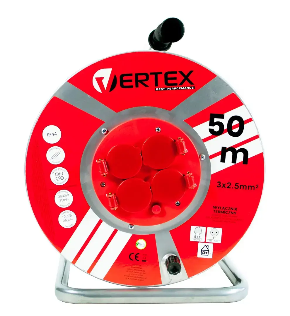 VERTEX PB50METAL ilgintuvas 50 m 3x2,5 mm 3000 W IP44 juodas