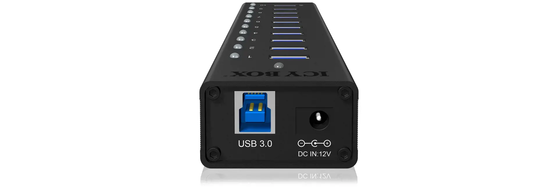 ICYBOX IB-AC6110 IcyBox 10 x USB 3.0 prievadų koncentratorius su USB įkrovimo prievadu, juodas
