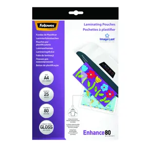 "Fellowes ImageLast" A4 80 mikronų laminavimo dėklas - 25 pakuotės, skaidrus, blizgus, A4, 0,08 mm, 210 mm, 1 mm