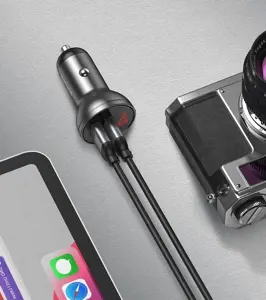 Baseus Digital Display Dual USB 4.8A Car Charger 24W + 3in1 USB - UBS Type C | micro USB | Lightning 1,2m cable black (TZCCBX-0G)