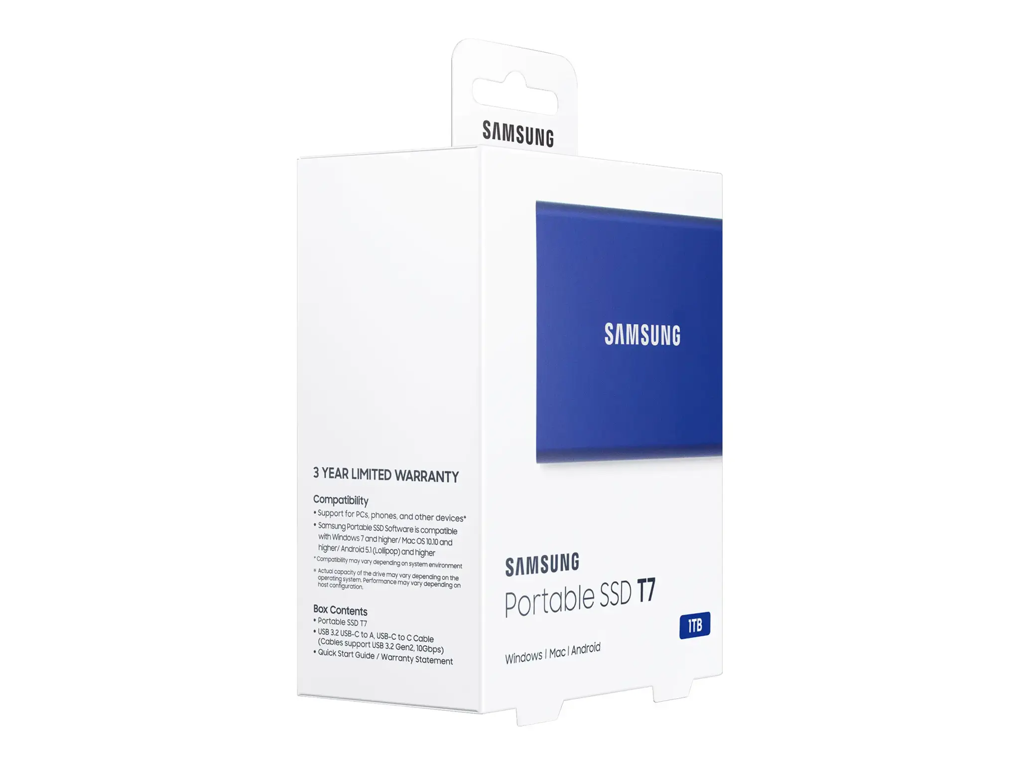 "Samsung" nešiojamasis SSD T7, 1000 GB, C tipo USB, 3.2 Gen 2 (3.1 Gen 2), 1050 MB/s, apsauga nuo slaptažodžio, mėlynas