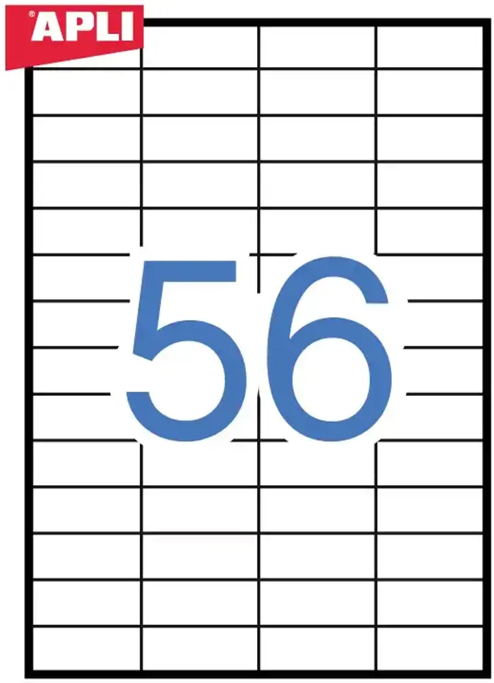 Lipnios etiketės APLI, 52,5 x 21,2 mm, A4, 56 lipdukai lape, 100 lapų, balta