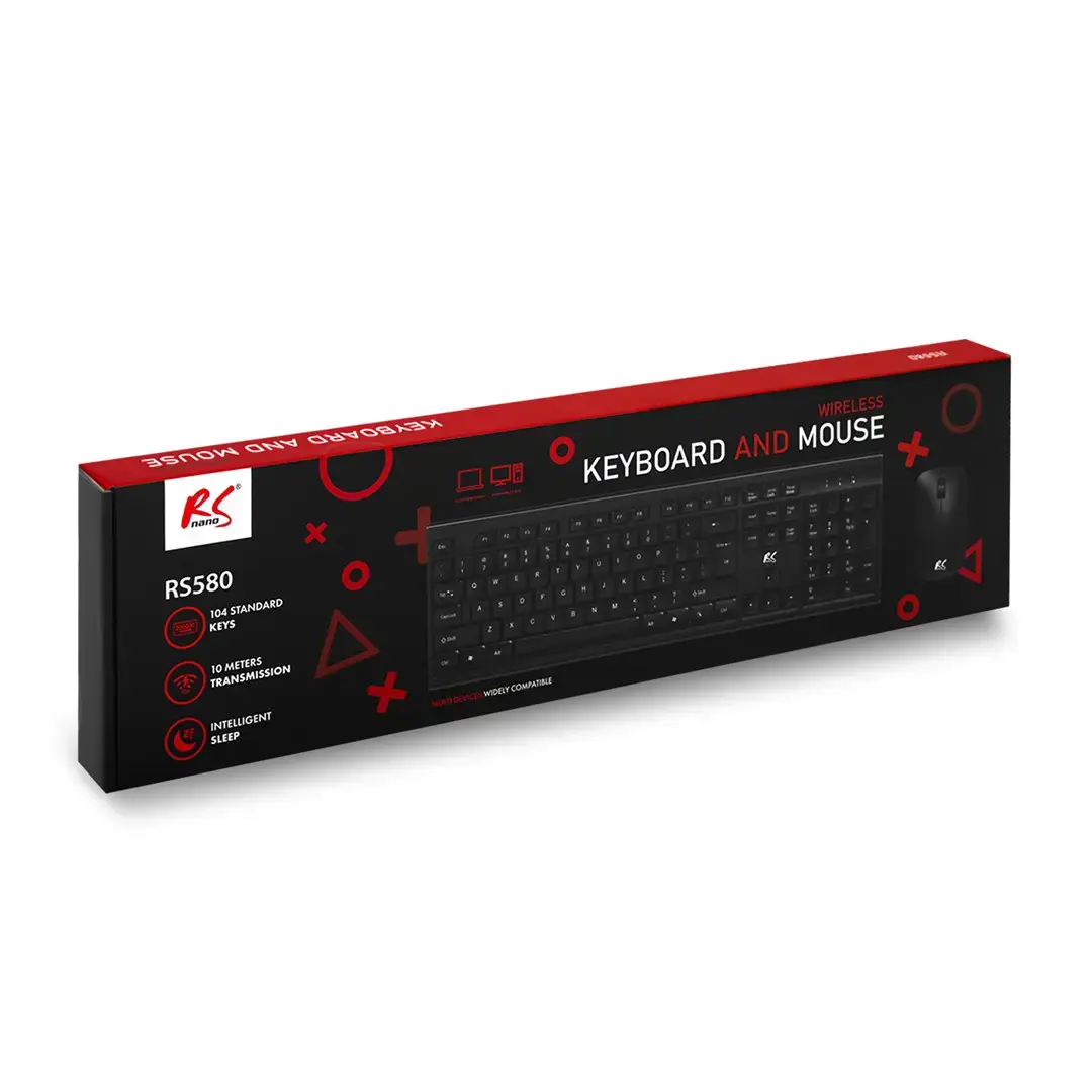 NanoRS Wireless Keyboard and Mouse Combo with Ergonomic Design – RS580 for Smooth and Efficient Use