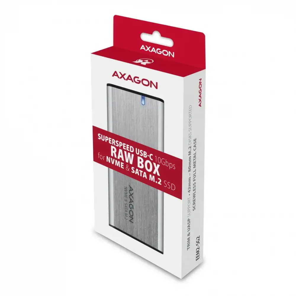 AXAGON EEM2-SG2 USB-C 3.2 Gen 2 - M.2 NVMe / SATA SSD 30-80 mm ALU dėžutė