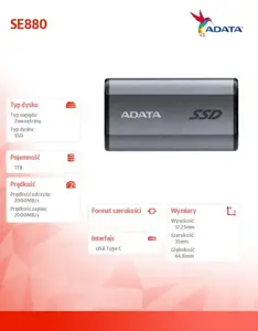 ADATA išorinis SSD diskas SE880 1TB Titanium Grey