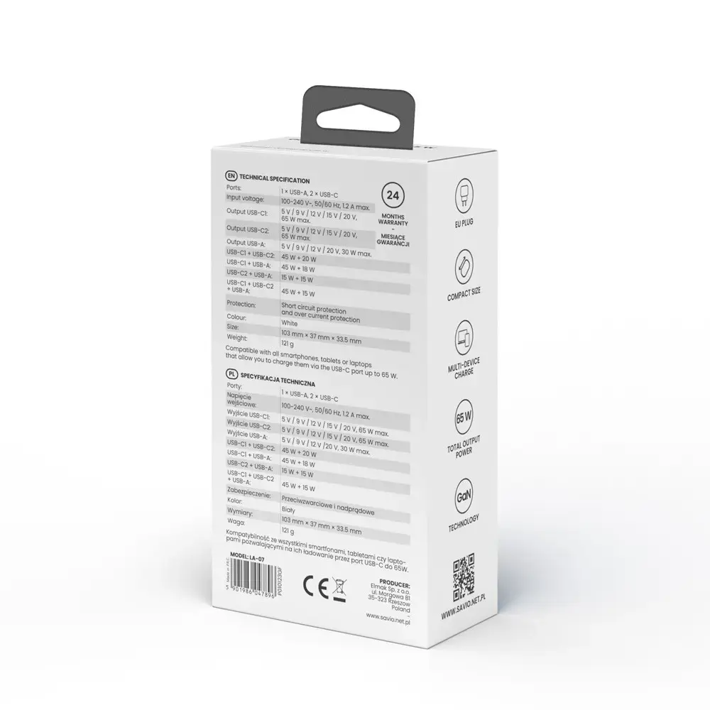 Lādētājs Savio GaN 65W
