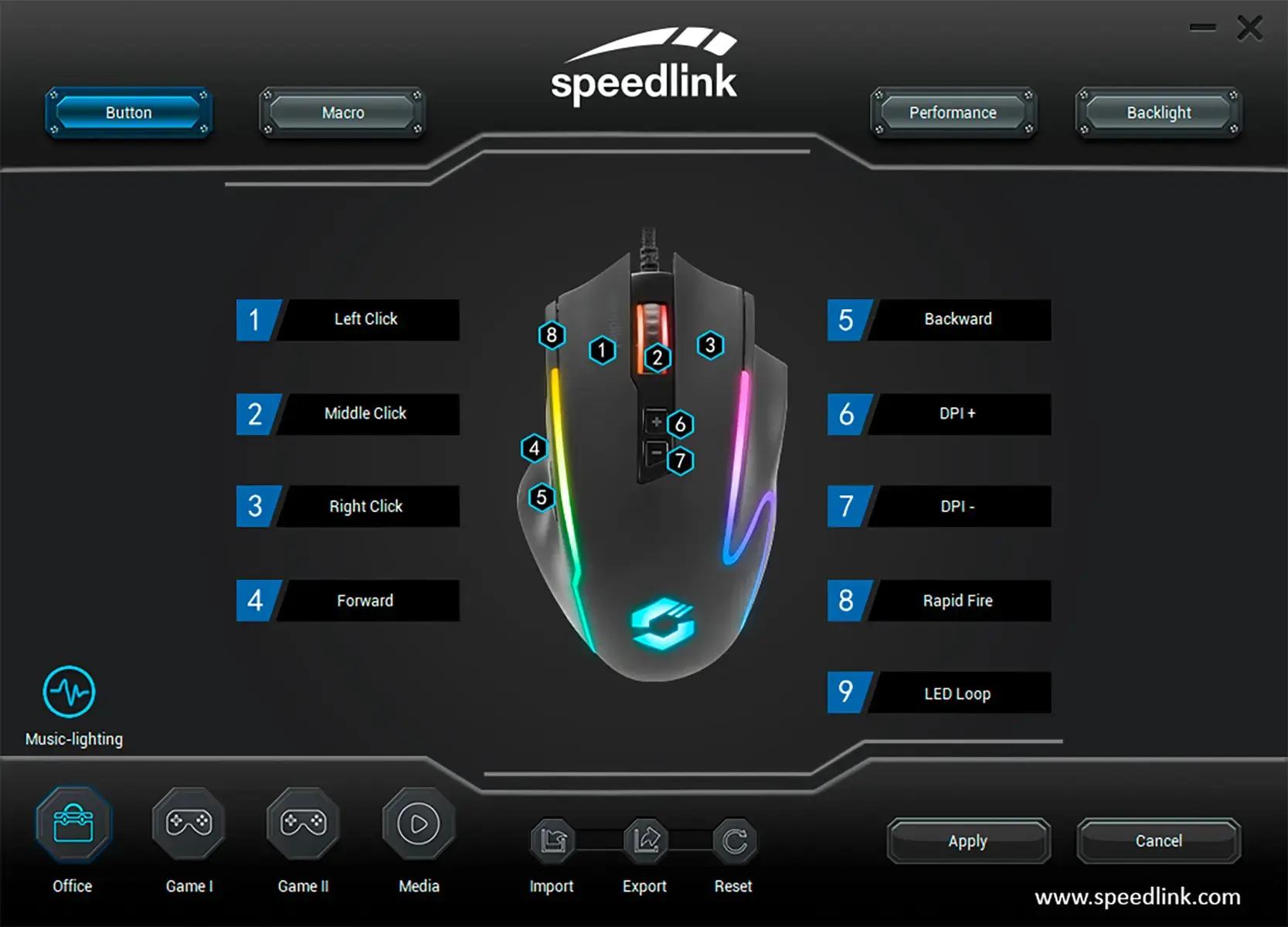 Speedlink mouse Decus NX RGB, black (SL-680024-RRBK)