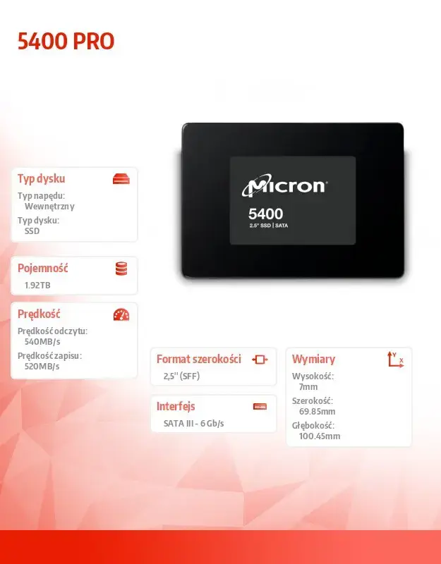 "MICRON 5400 PRO" 1920 GB SATA 2,5'' (7 mm) SSD diskas be SSD [viena pakuotė]