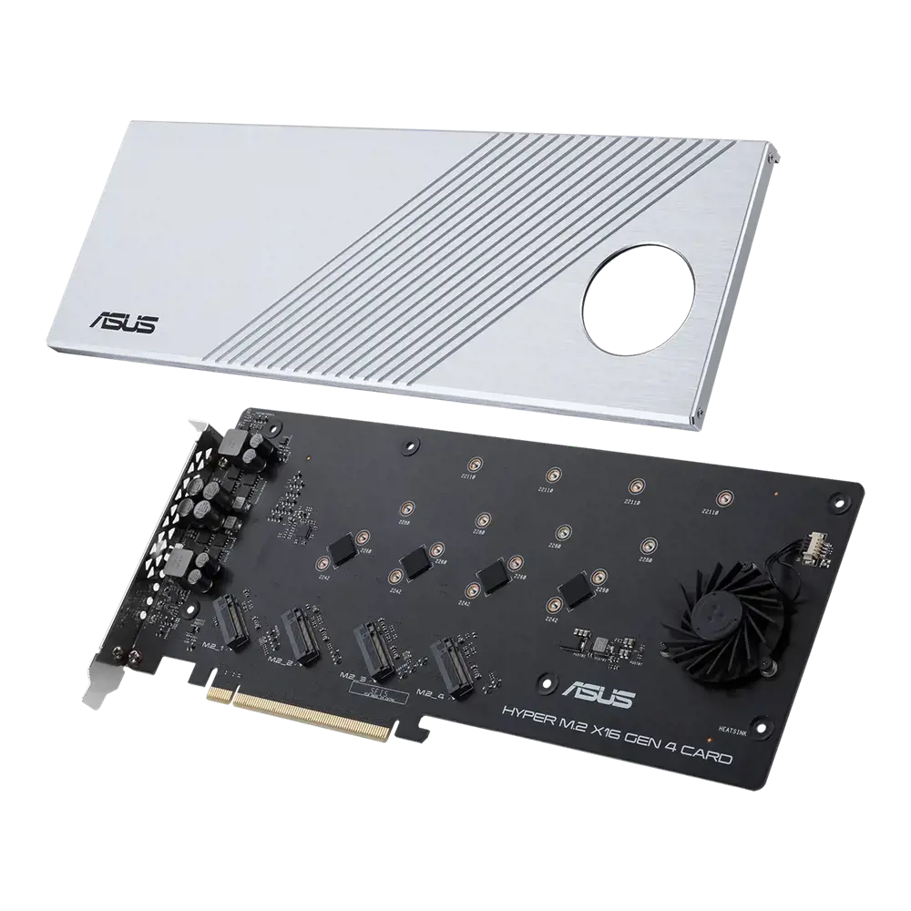 ASUS Hyper M.2 x16 Gen 4, PCIe, M.2, PCIe 4.0, sidabrinis, kompiuteris, aktyvus
