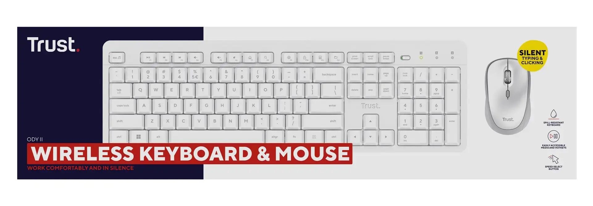 Trust Ody II Wireless US - set (keyboard + mouse), white