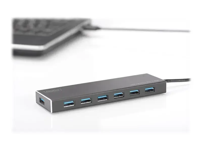 DIGITUS USB 3.0 šakotuvas su 7 prievadais ir 5 V / 3,5 A maitinimo šaltiniu aliuminio korpusas