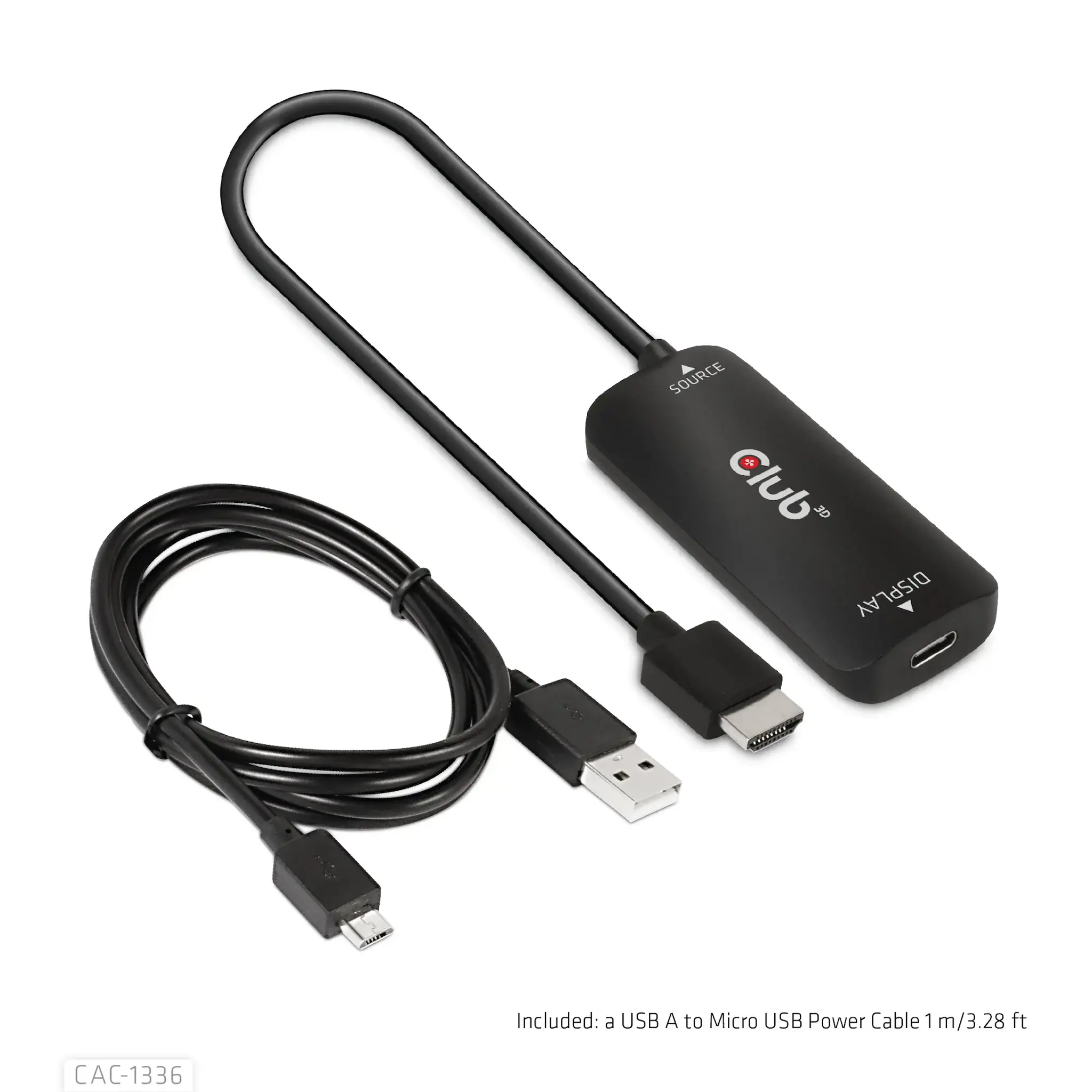 CLUB3D HDMI + Micro USB to USB Type-C 4K120Hz or 8K30Hz M/F Active Adapter, 1 m, HDMI + USB, USB Type-C, Male, Female, Straight