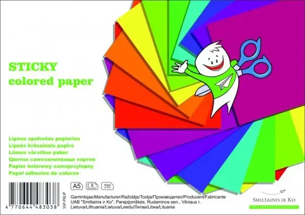 Popierius SMLT, spalvotas, A4, 80 g, vienpusis, lipnus, (8)  0708-350
