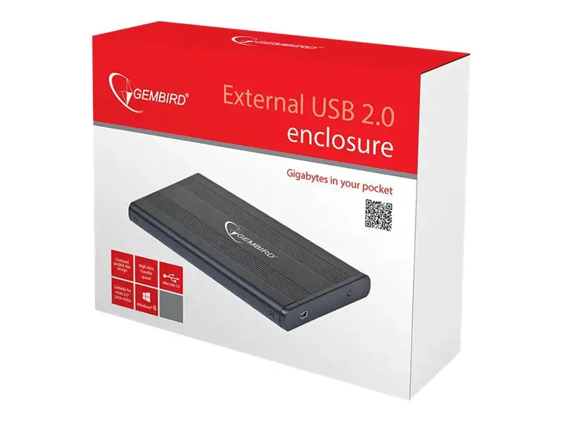 GEMBIRD EE2-U2S-5 HDD/SSD korpusas Gembird, skirtas 2,5 SATA - USB 2.0, aliuminis, juodas