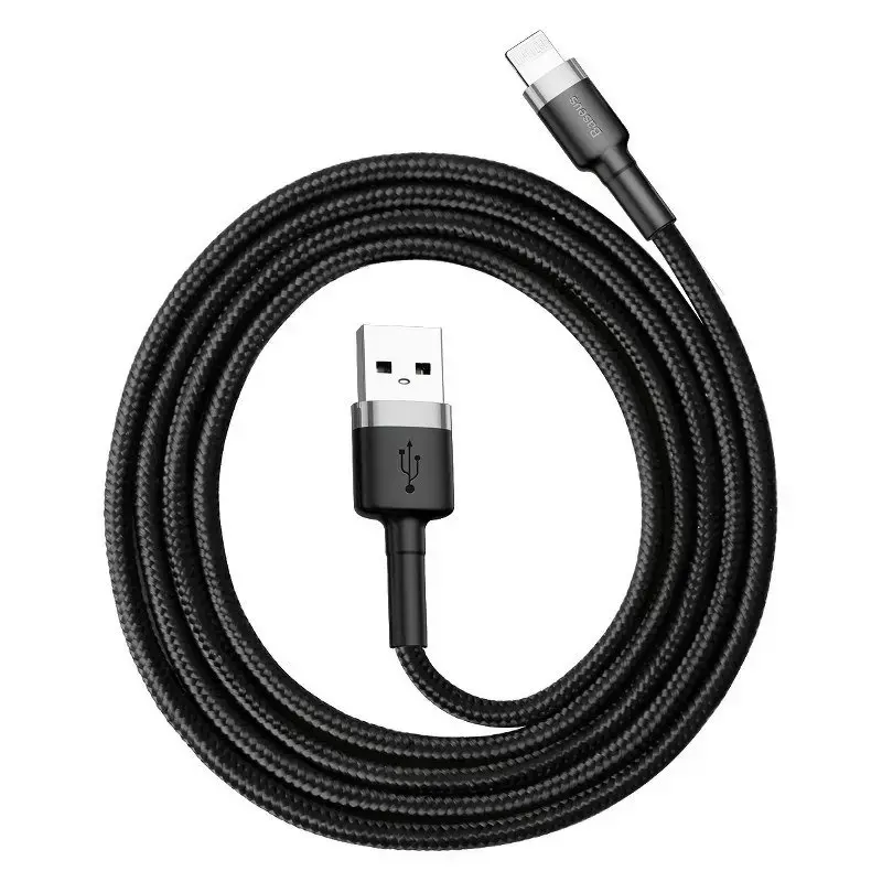 "Baseus Cafule Cable" tvirtas nailono laidas USB / "Lightning" QC3.0 2.4A 1M juodai pilkas (juodai pilkas)