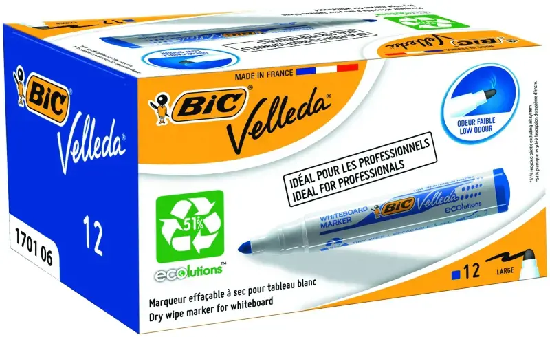 Bic Žymeklis baltai lentai Velleda 1701 1-5 mm, mėlynas, pakuotėje 12 vnt. 525826